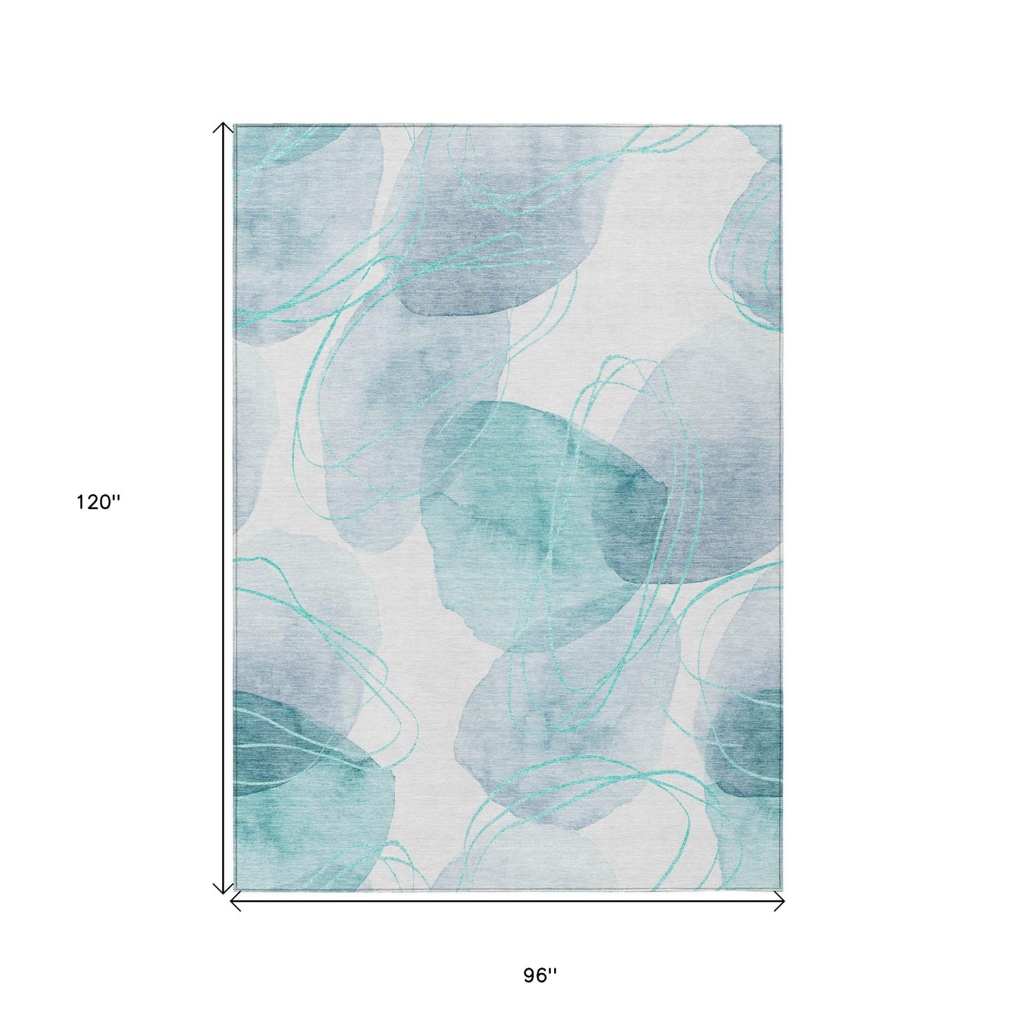 8' X 10' Teal and Ivory Abstract Washable Non Skid Indoor Outdoor Area Rug