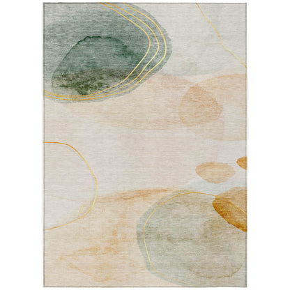 9' X 12' Beige and Green Abstract Washable Non Skid Indoor Outdoor Area Rug