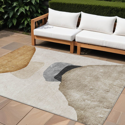 8' X 10' Tan Brown and Gray Abstract Washable Non Skid Indoor Outdoor Area Rug