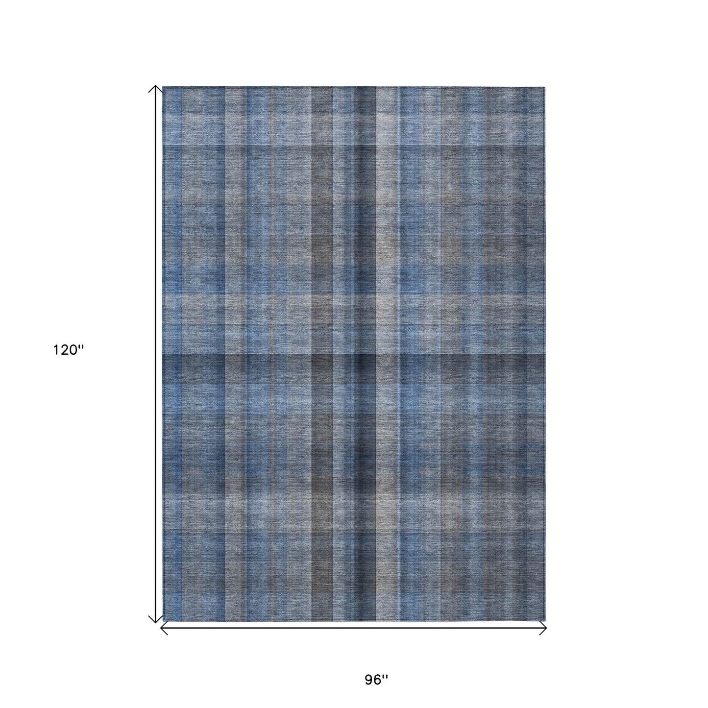 8' X 10' Blue Plaid Washable Non Skid Indoor Outdoor Area Rug