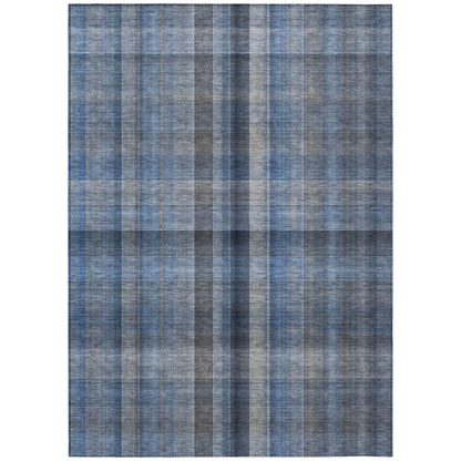 8' X 10' Blue Plaid Washable Non Skid Indoor Outdoor Area Rug