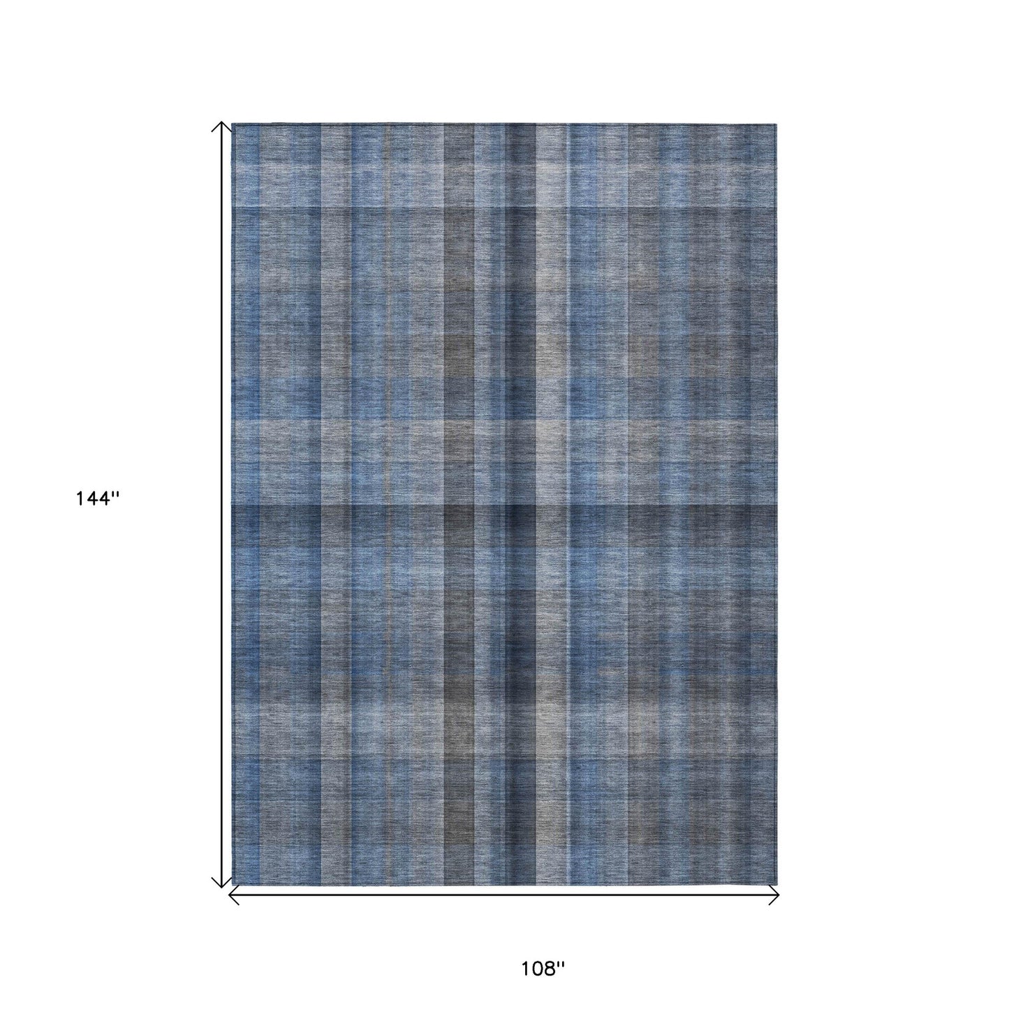 9' X 12' Blue Plaid Washable Non Skid Indoor Outdoor Area Rug