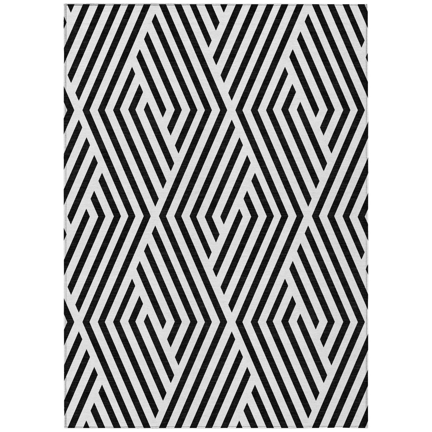 8' X 10' Black and White Geometric Washable Non Skid Indoor Outdoor Area Rug