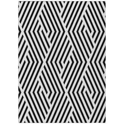 8' X 10' Black and White Geometric Washable Non Skid Indoor Outdoor Area Rug