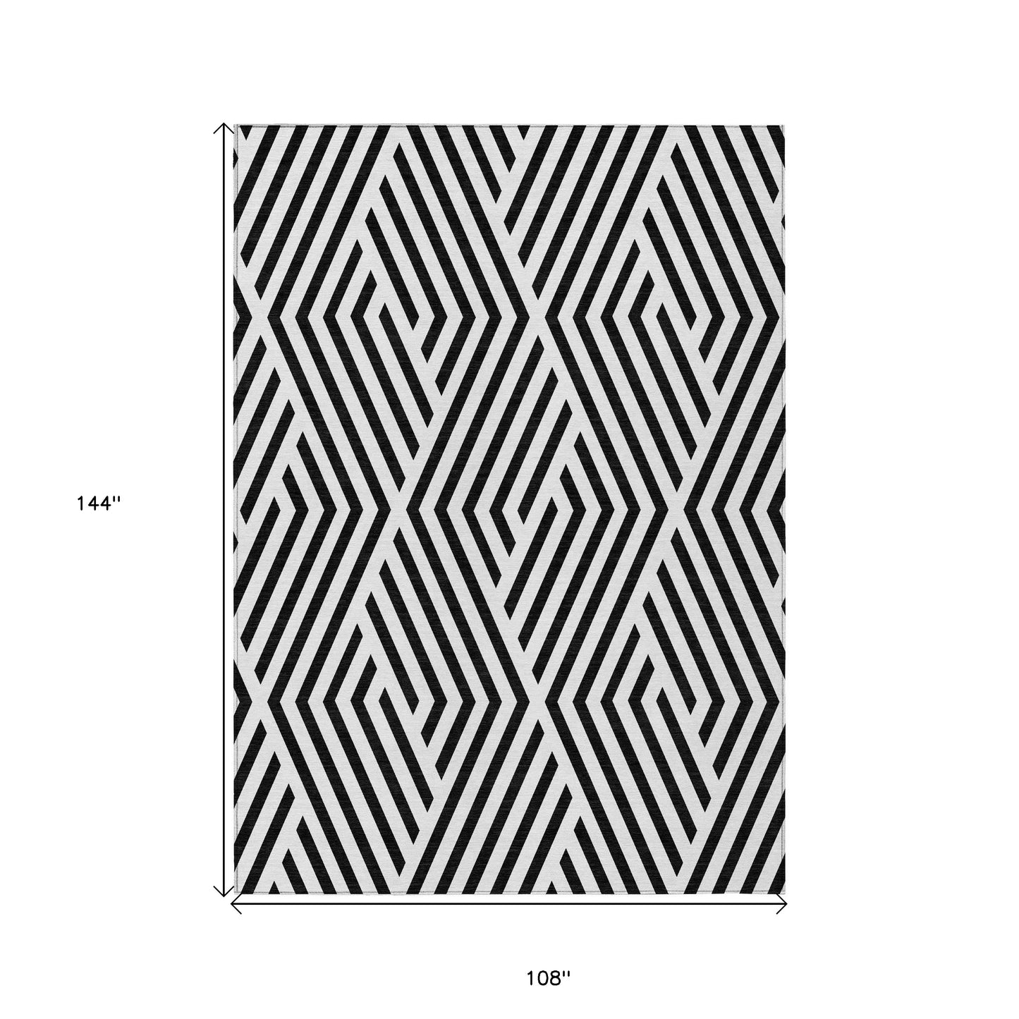 9' X 12' Black and White Geometric Washable Non Skid Indoor Outdoor Area Rug