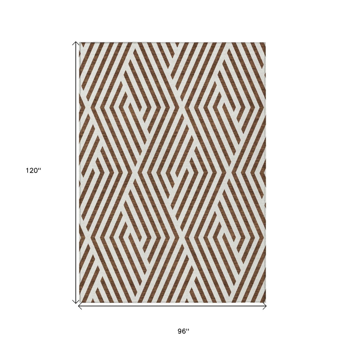 8' X 10' Brown and White Geometric Washable Non Skid Indoor Outdoor Area Rug