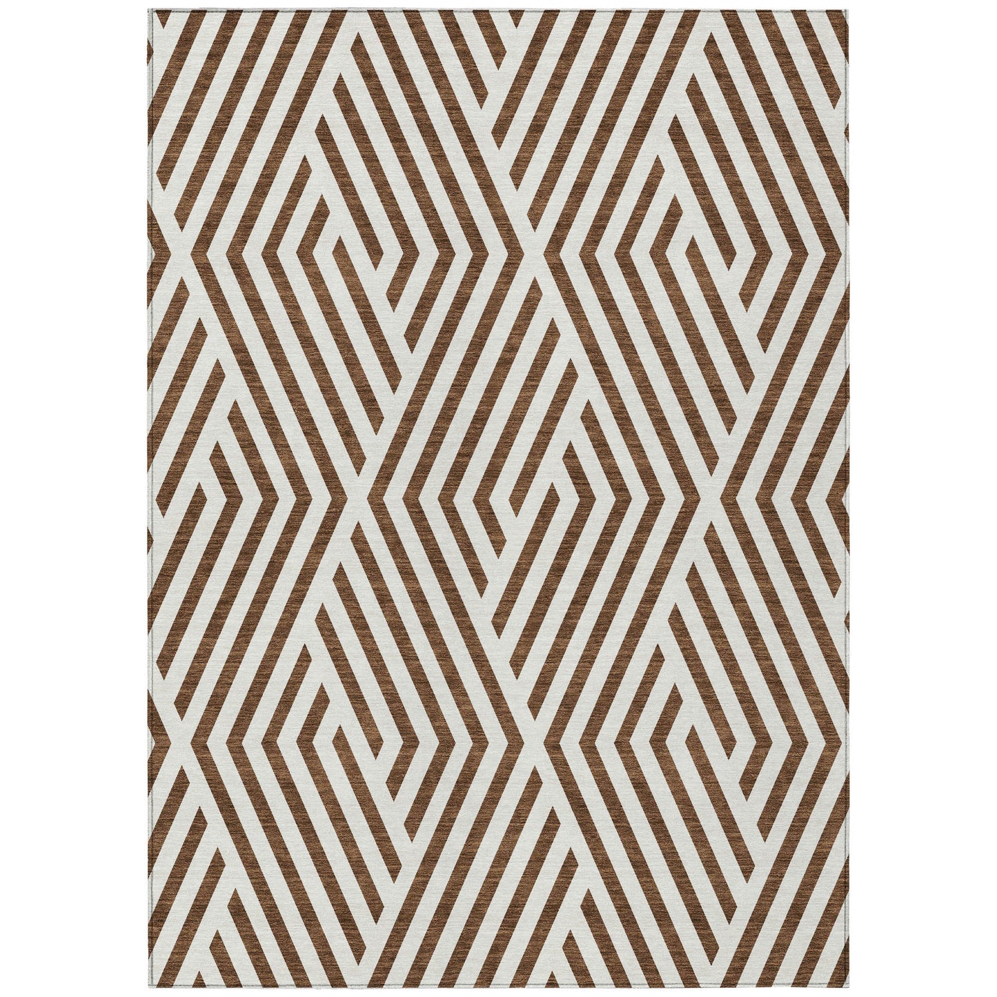 8' X 10' Brown and White Geometric Washable Non Skid Indoor Outdoor Area Rug