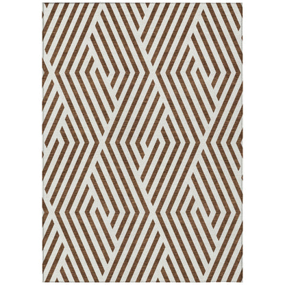 8' X 10' Brown and White Geometric Washable Non Skid Indoor Outdoor Area Rug