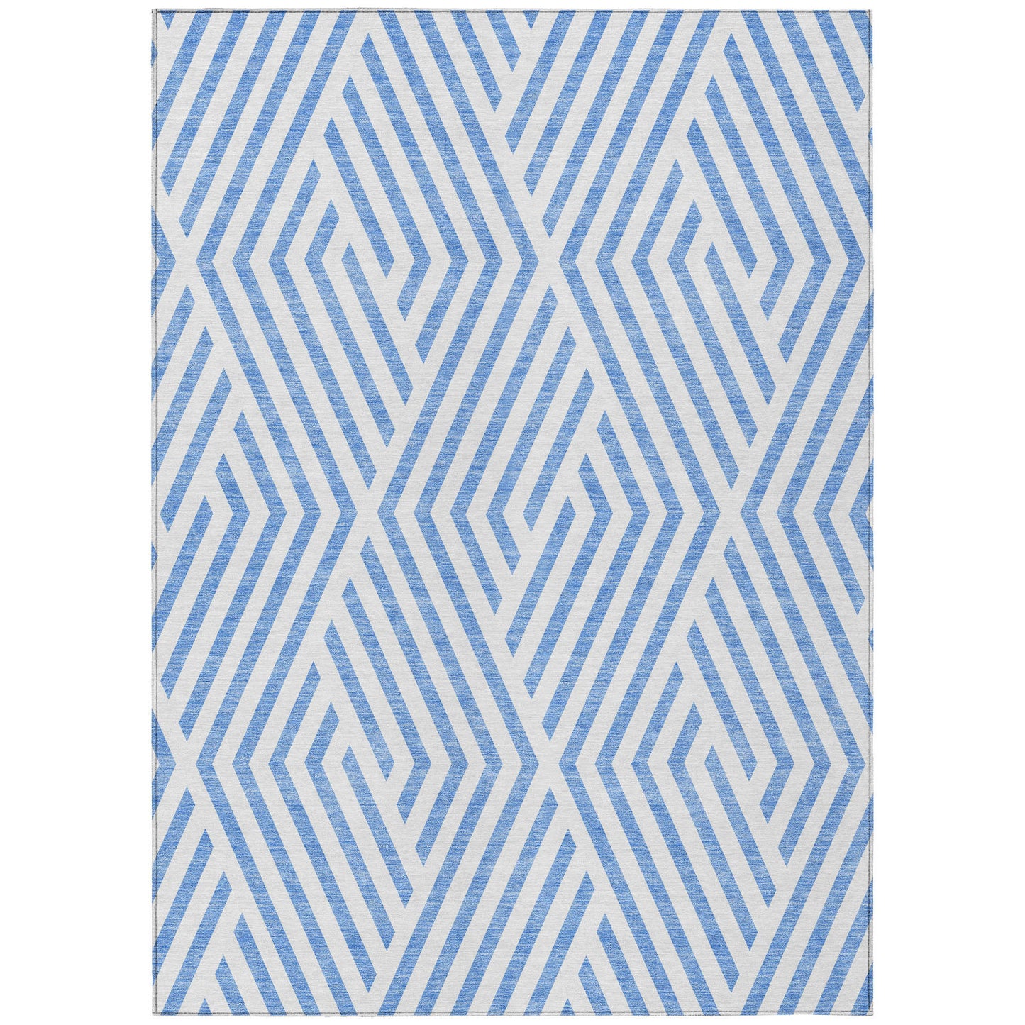 8' X 10' Blue and Ivory Geometric Washable Non Skid Indoor Outdoor Area Rug