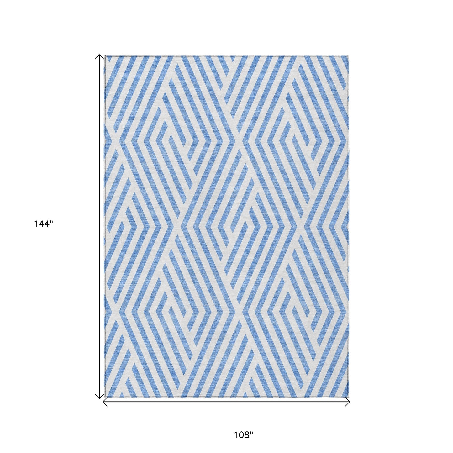 9' X 12' Blue and Ivory Geometric Washable Non Skid Indoor Outdoor Area Rug