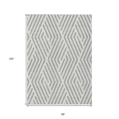 8' X 10' Gray and Ivory Geometric Washable Non Skid Indoor Outdoor Area Rug