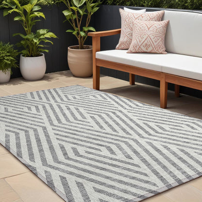 8' X 10' Gray and Ivory Geometric Washable Non Skid Indoor Outdoor Area Rug