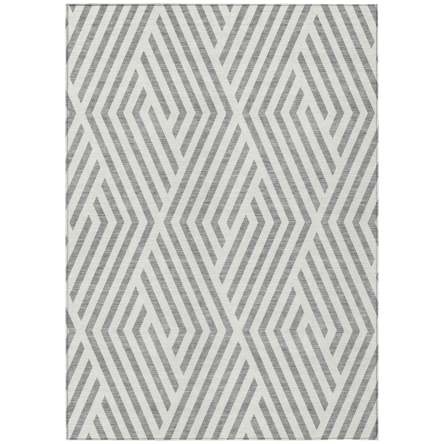 8' X 10' Gray and Ivory Geometric Washable Non Skid Indoor Outdoor Area Rug