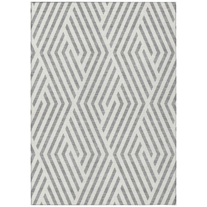 8' X 10' Gray and Ivory Geometric Washable Non Skid Indoor Outdoor Area Rug