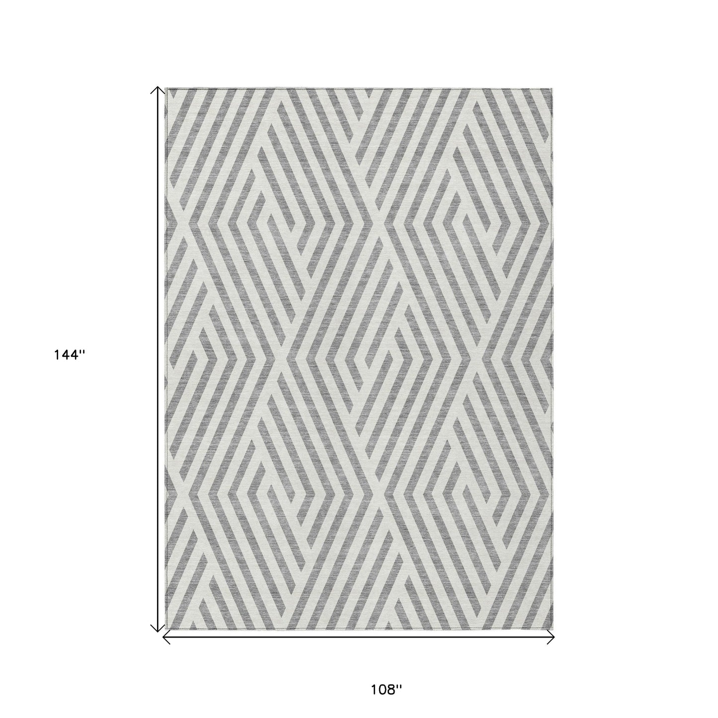 9' X 12' Gray and Ivory Geometric Washable Non Skid Indoor Outdoor Area Rug