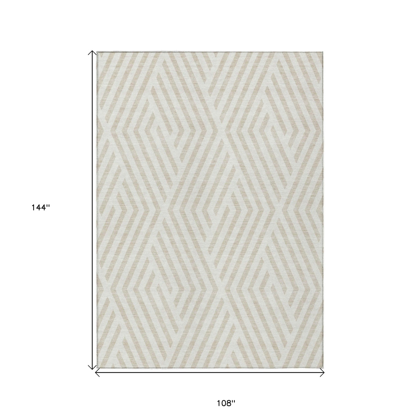 9' X 12' Beige and Ivory Geometric Washable Non Skid Indoor Outdoor Area Rug