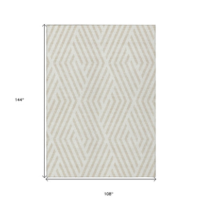 9' X 12' Beige and Ivory Geometric Washable Non Skid Indoor Outdoor Area Rug