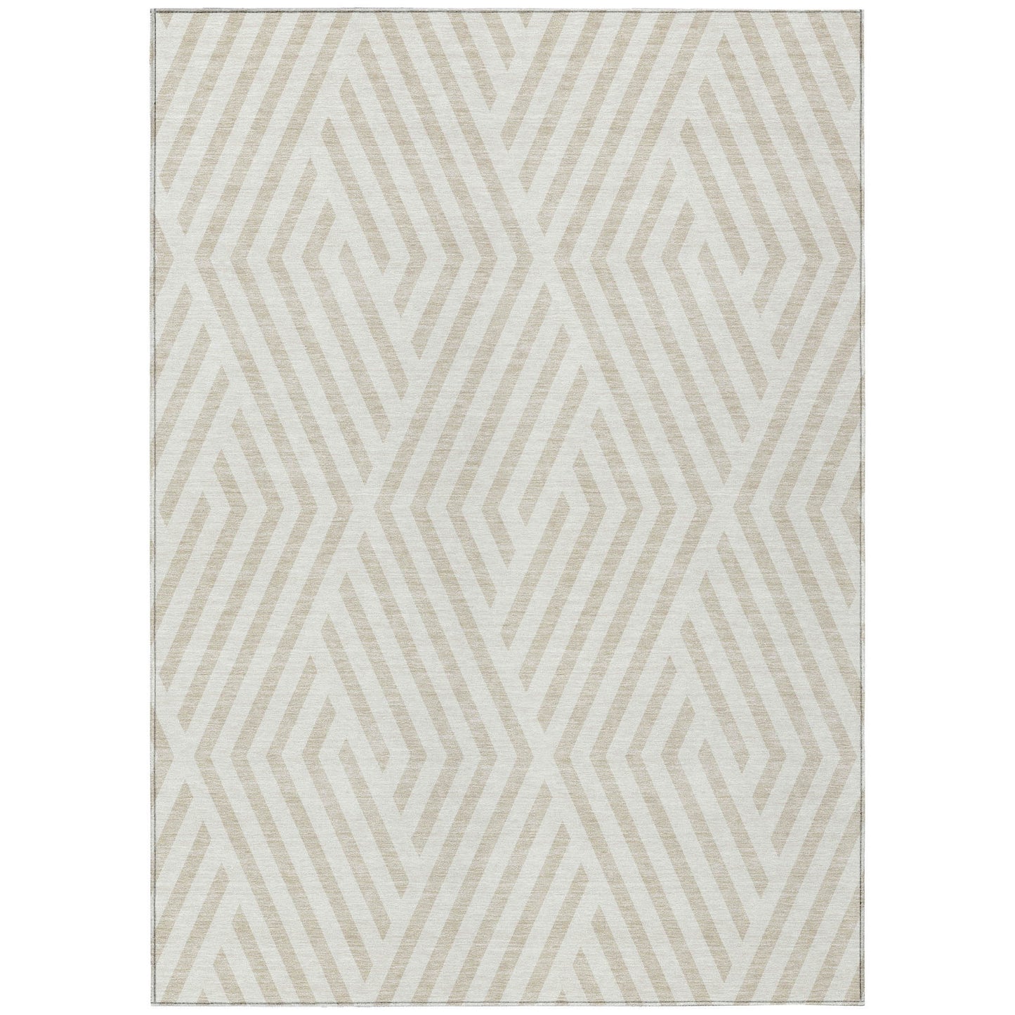 9' X 12' Beige and Ivory Geometric Washable Non Skid Indoor Outdoor Area Rug