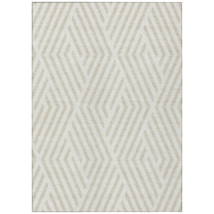 9' X 12' Beige and Ivory Geometric Washable Non Skid Indoor Outdoor Area Rug