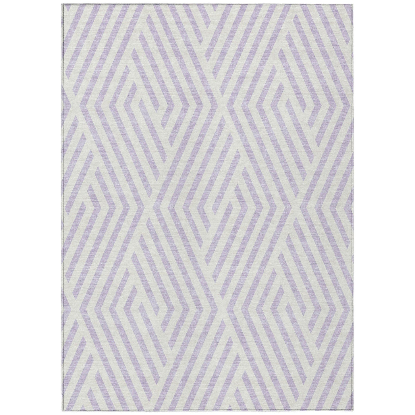 8' X 10' Lavender and Ivory Geometric Washable Non Skid Indoor Outdoor Area Rug