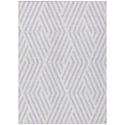 8' X 10' Lavender and Ivory Geometric Washable Non Skid Indoor Outdoor Area Rug