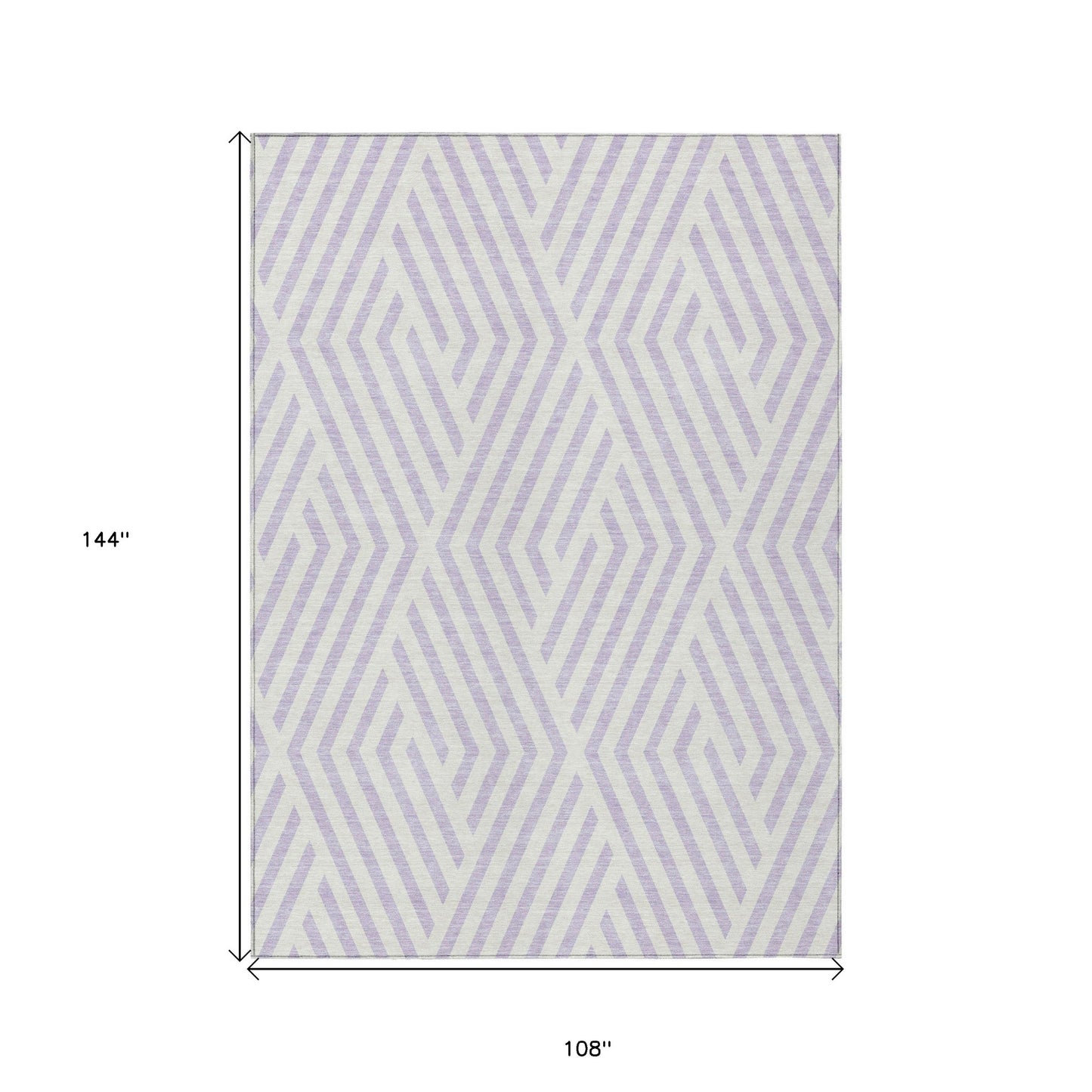 9' X 12' Lavender and Ivory Geometric Washable Non Skid Indoor Outdoor Area Rug