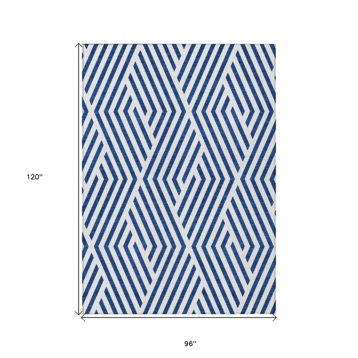 8' X 10' Navy and White Geometric Washable Non Skid Indoor Outdoor Area Rug