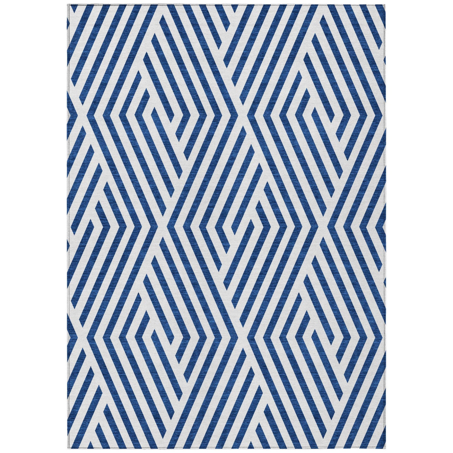 8' X 10' Navy and White Geometric Washable Non Skid Indoor Outdoor Area Rug