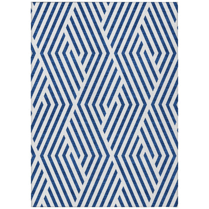 8' X 10' Navy and White Geometric Washable Non Skid Indoor Outdoor Area Rug