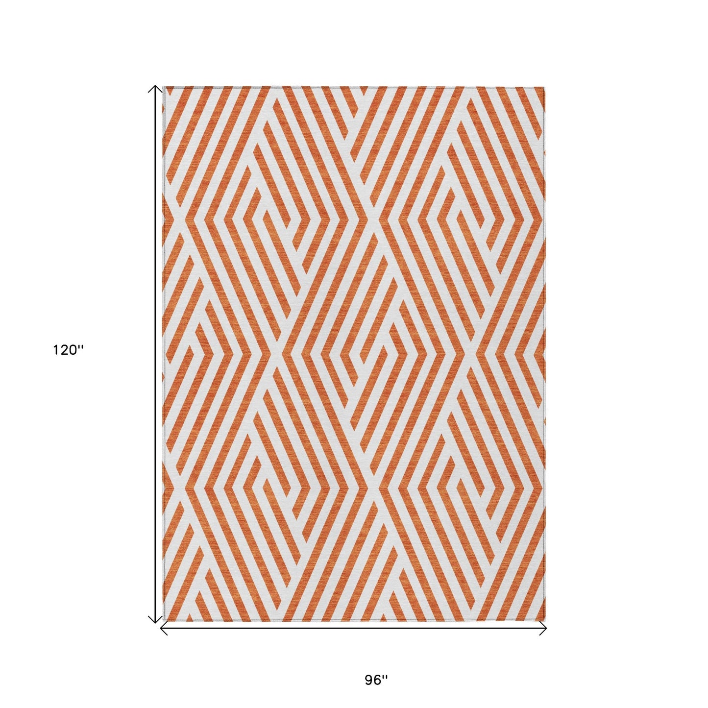 8' X 10' Orange and White Geometric Washable Non Skid Indoor Outdoor Area Rug