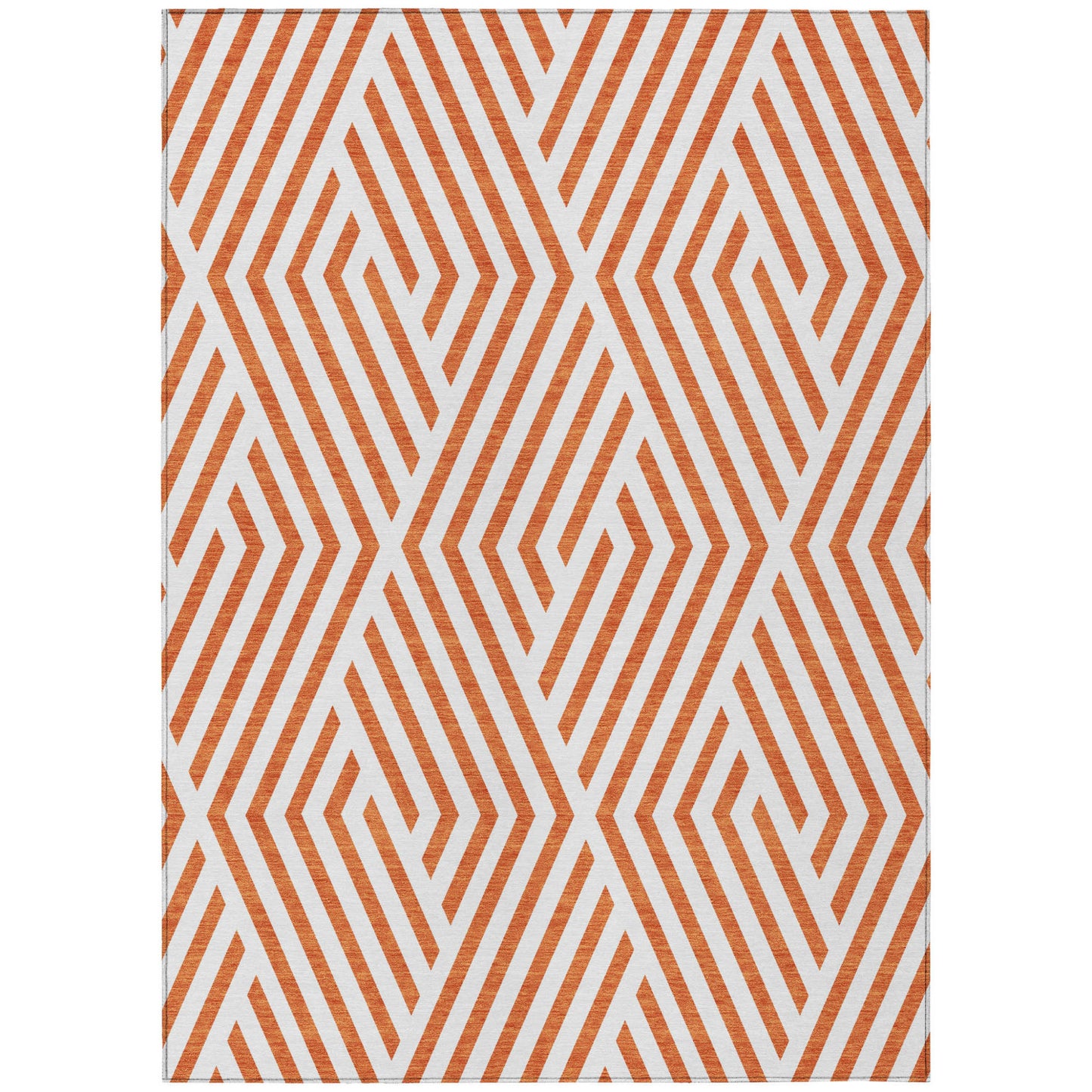 8' X 10' Orange and White Geometric Washable Non Skid Indoor Outdoor Area Rug