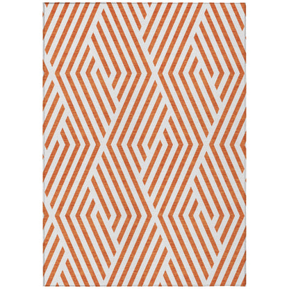 8' X 10' Orange and White Geometric Washable Non Skid Indoor Outdoor Area Rug