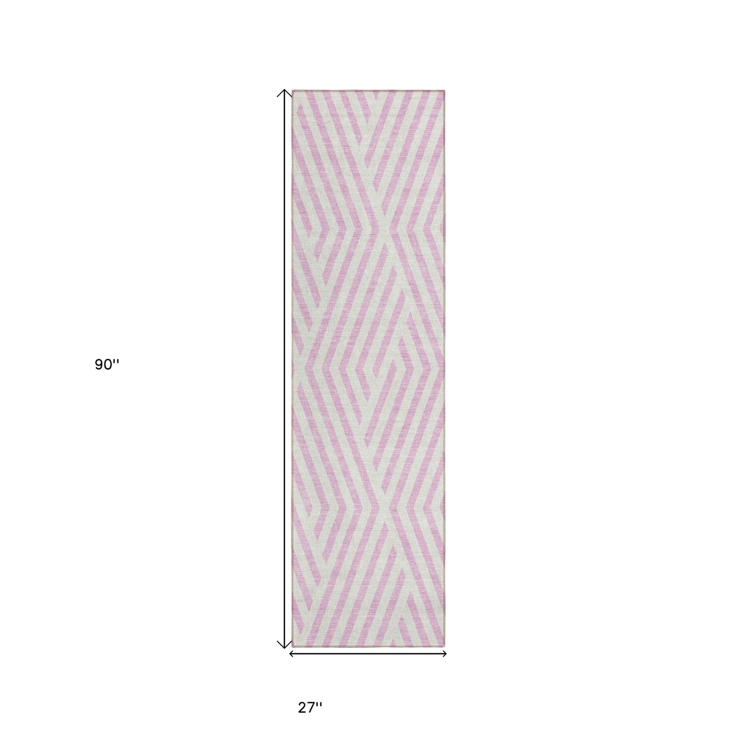 8' Runner Pink and White Geometric Washable Non Skid Indoor Outdoor Runner Rug