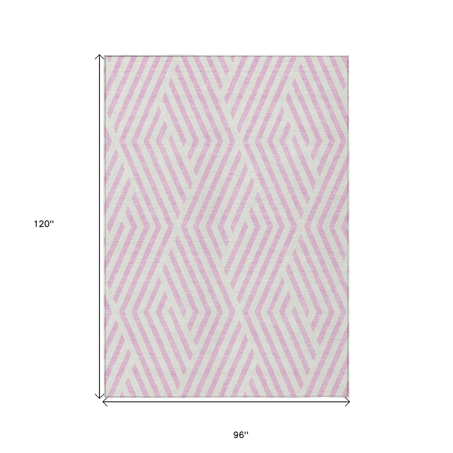 8' X 10' Pink and White Geometric Washable Non Skid Indoor Outdoor Area Rug