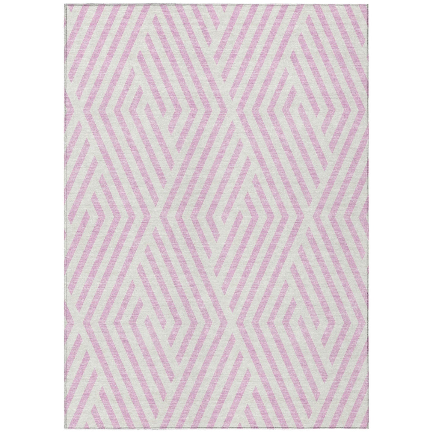 8' X 10' Pink and White Geometric Washable Non Skid Indoor Outdoor Area Rug