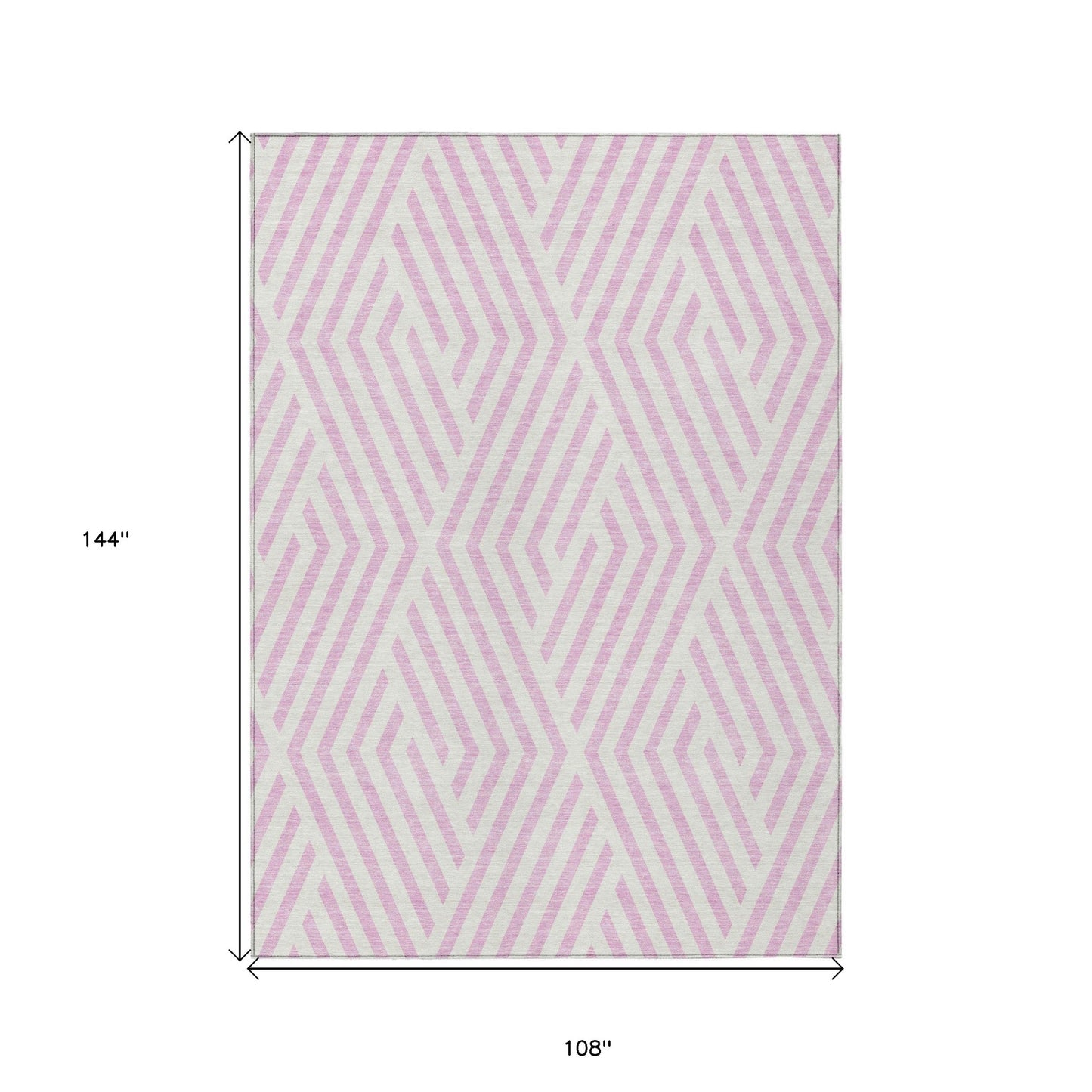 9' X 12' Pink and White Geometric Washable Non Skid Indoor Outdoor Area Rug