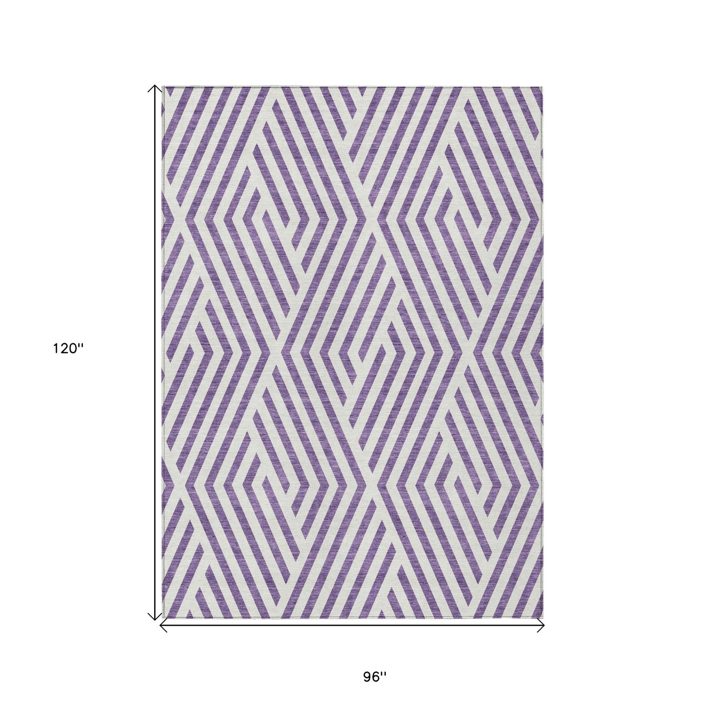 8' X 10' Purple and White Geometric Washable Non Skid Indoor Outdoor Area Rug