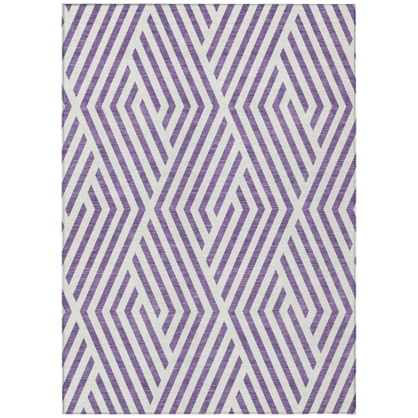 8' X 10' Purple and White Geometric Washable Non Skid Indoor Outdoor Area Rug