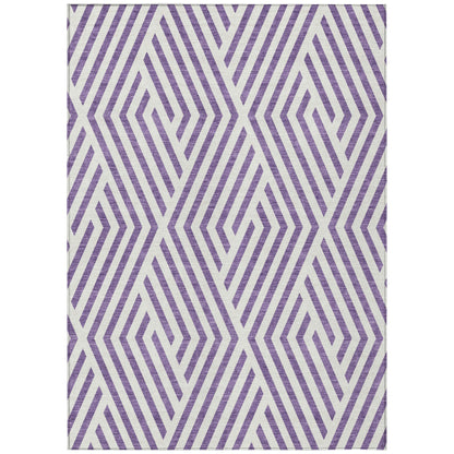 8' X 10' Purple and White Geometric Washable Non Skid Indoor Outdoor Area Rug