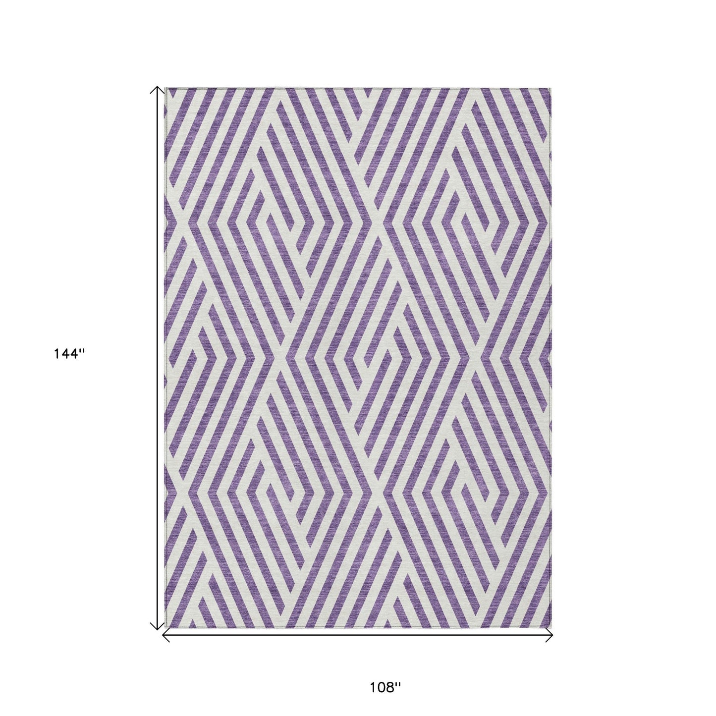 9' X 12' Purple and White Geometric Washable Non Skid Indoor Outdoor Area Rug