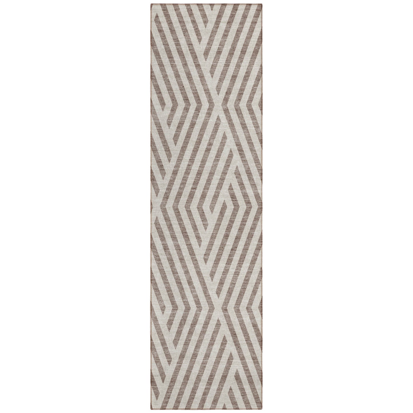 8' Runner Taupe and Ivory Geometric Washable Non Skid Indoor Outdoor Runner Rug