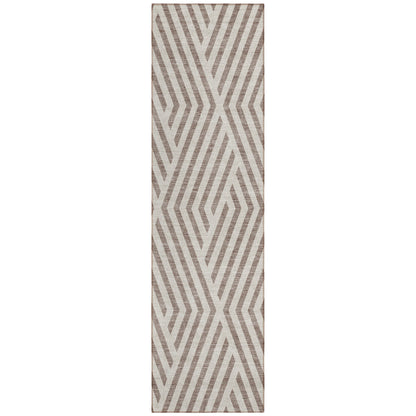 8' Runner Taupe and Ivory Geometric Washable Non Skid Indoor Outdoor Runner Rug