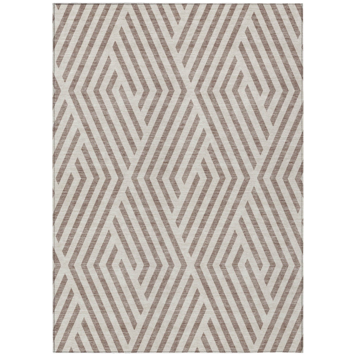 8' X 10' Taupe and Ivory Geometric Washable Non Skid Indoor Outdoor Area Rug