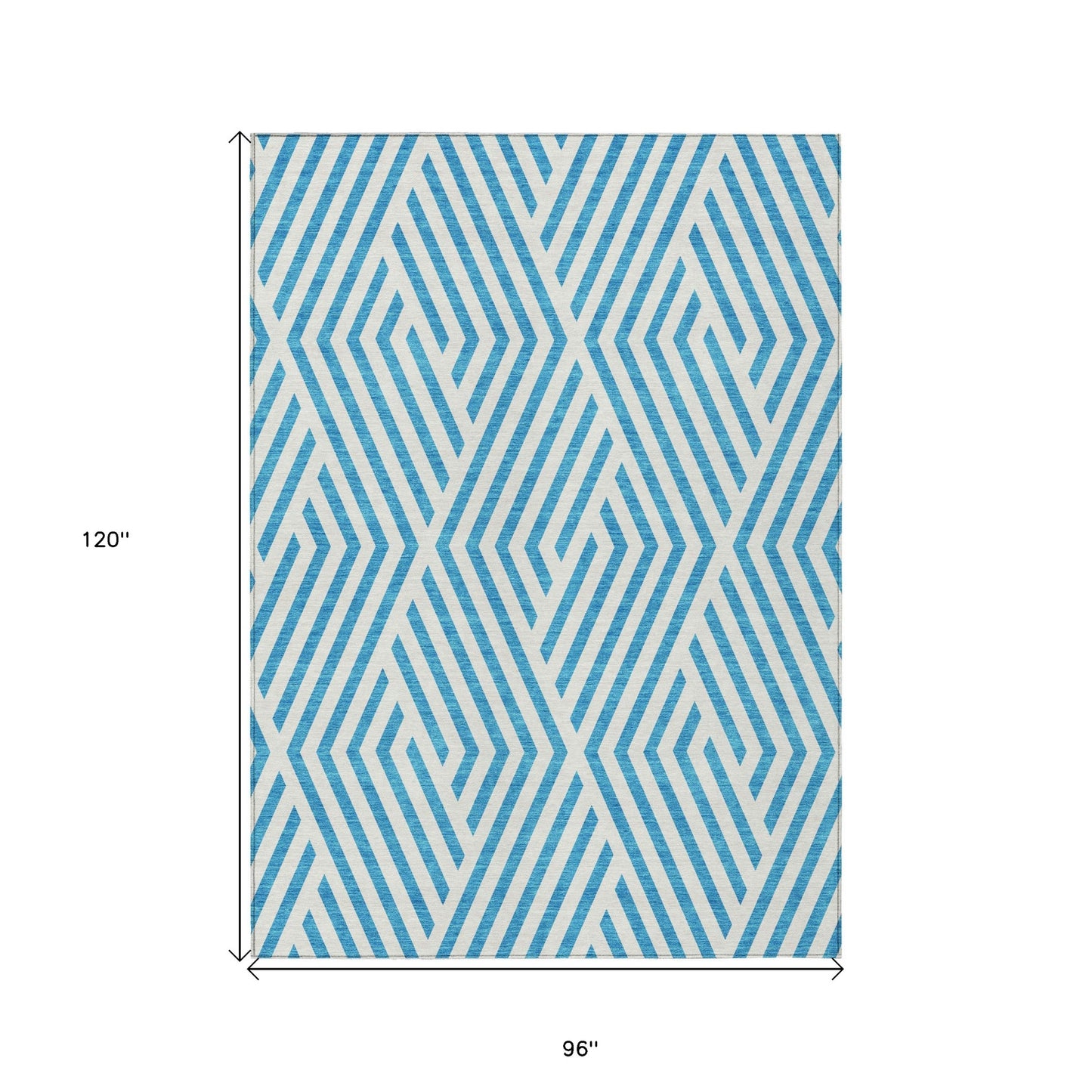 8' X 10' Teal and White Geometric Washable Non Skid Indoor Outdoor Area Rug