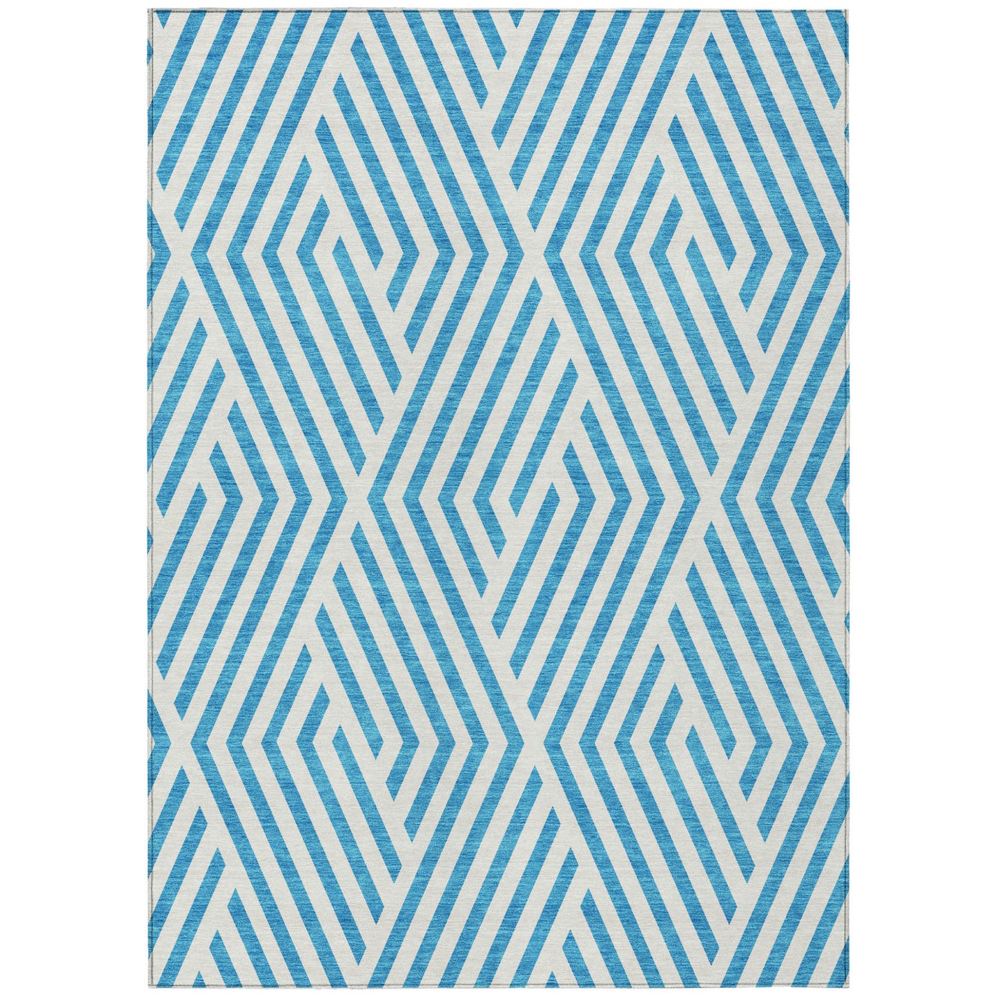 8' X 10' Teal and White Geometric Washable Non Skid Indoor Outdoor Area Rug