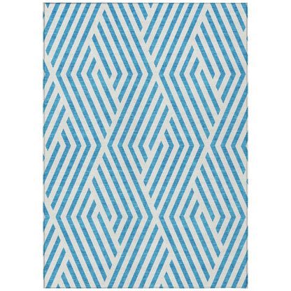 8' X 10' Teal and White Geometric Washable Non Skid Indoor Outdoor Area Rug