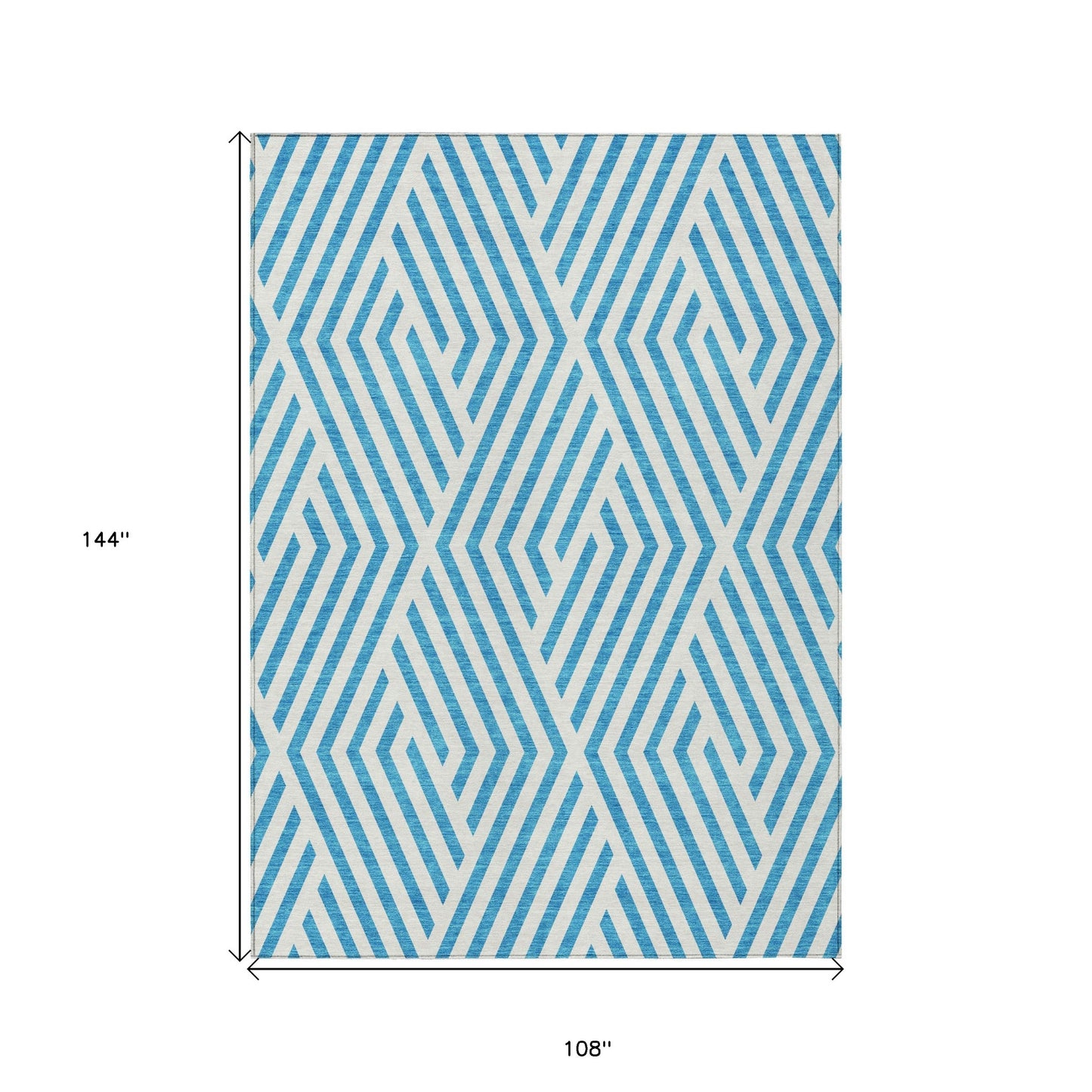 9' X 12' Teal and White Geometric Washable Non Skid Indoor Outdoor Area Rug