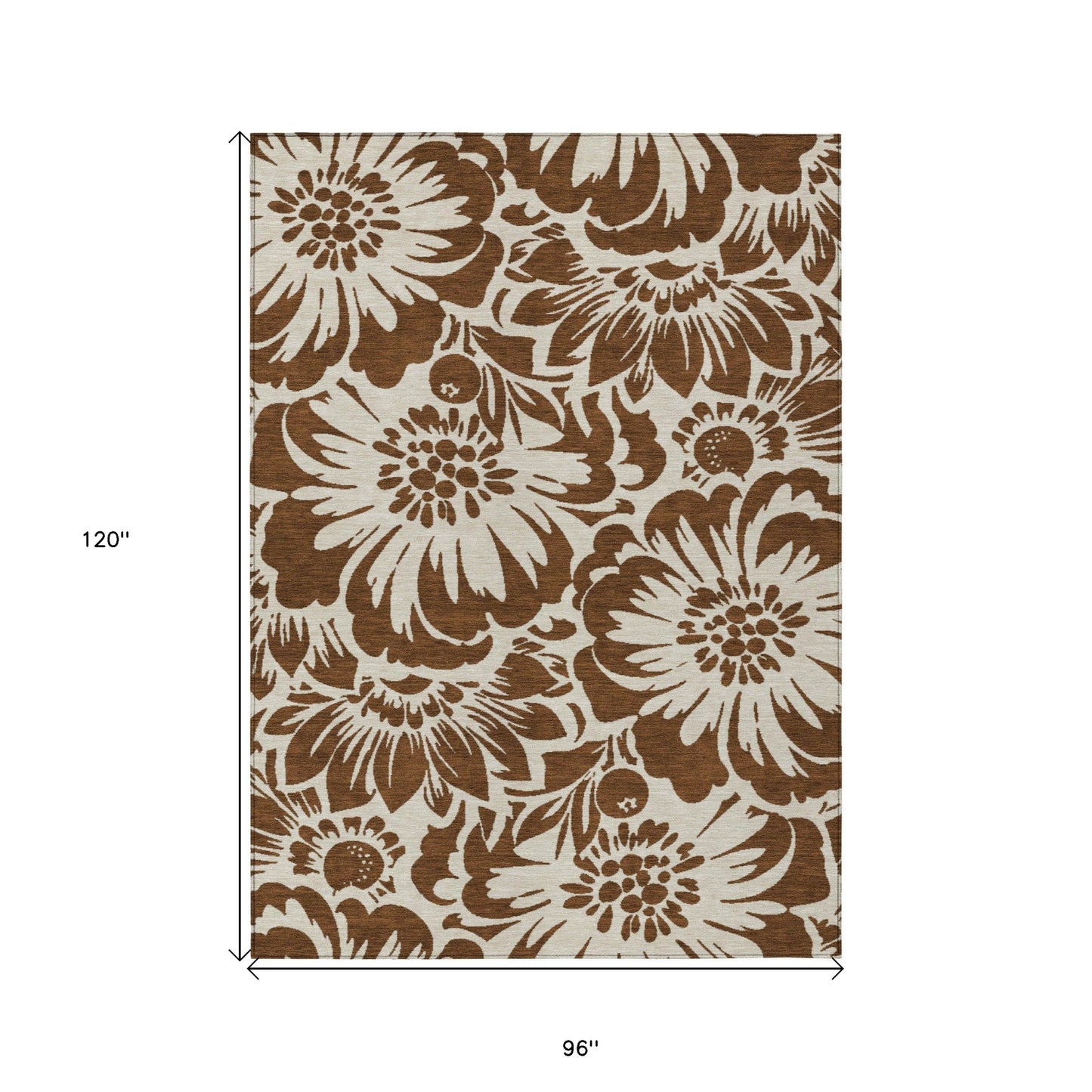 8' X 10' Brown and Ivory Floral Washable Non Skid Indoor Outdoor Area Rug