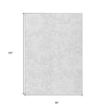 8' X 10' Ivory Floral Washable Non Skid Indoor Outdoor Area Rug