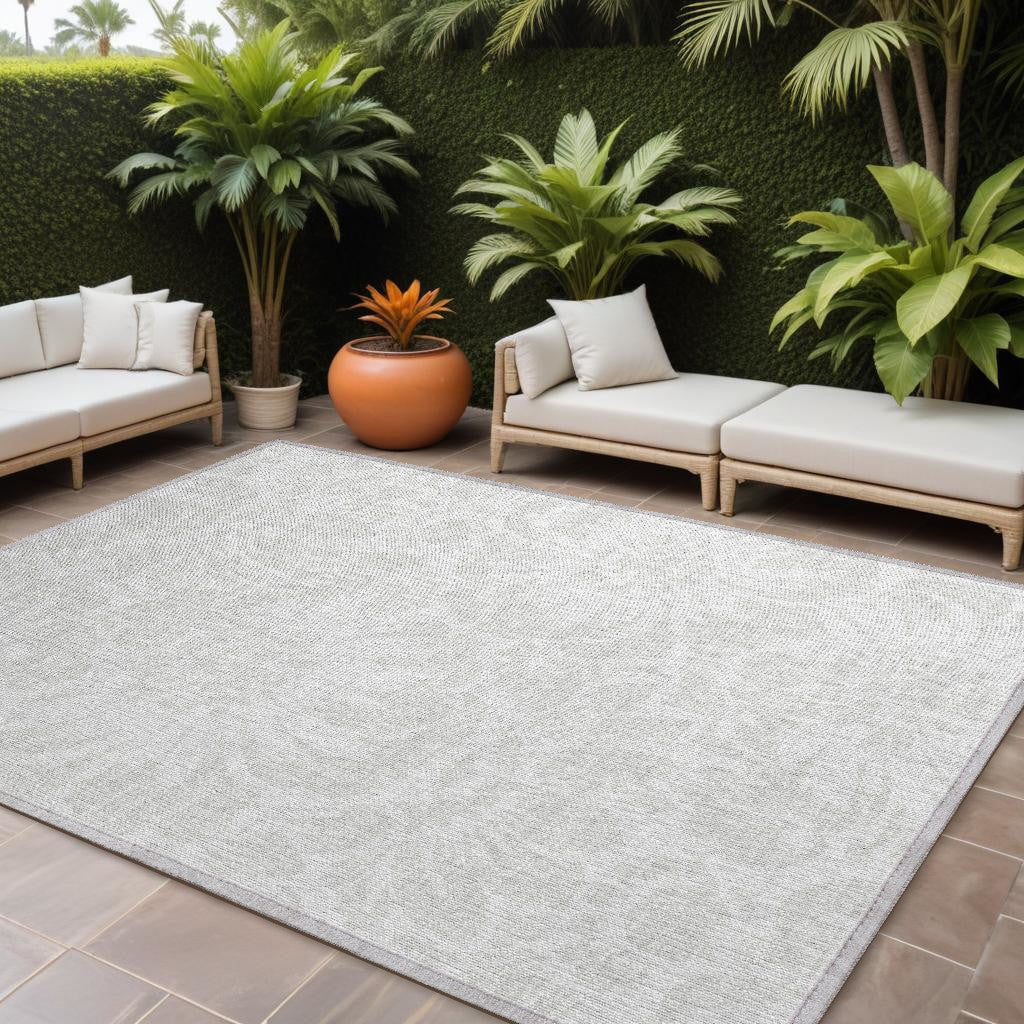 8' X 10' Ivory Floral Washable Non Skid Indoor Outdoor Area Rug